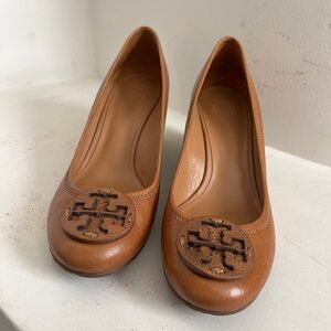 Tory Burch Tan Leather Wedged Heels